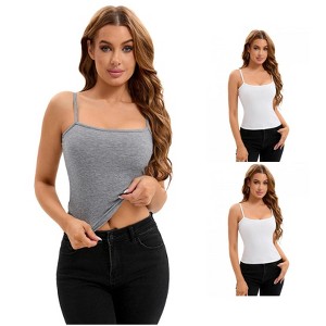 INSPIRE CHIC 3 Packs Women's Ribbed Basic Undershirts Unadjustable Spaghetti Strap Camisole Tank Top - 1 of 2