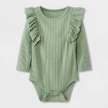 Baby Girls' Ruffle Rib Long Sleeve Bodysuit - Cat & Jack™ Sage Green