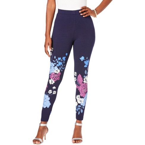 Roaman's Women's Plus Size Placement-print Legging, 26/28 - Navy Bloom  Floral : Target