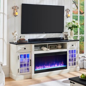 SinCiDo TV Stand with 36″ Electric Fireplace, 70″ Farmhouse Highboy Entertainment Center with LED Lights & Glass Door Cabinet & Drawer - 1 of 4