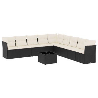 vidaXL Garden Sofa Set Black, Cream White - Black and Cream With Table