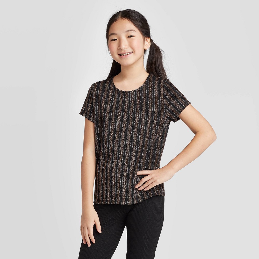 petiteGirls' Short Sleeve Metallic Knit Top - art class Black L, Girl's, Size: Large, MultiColored was $15.99 now $5.59 (65.0% off)