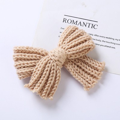 MyKids-Usa Baby Solid Color Big Knitted Bow Handmade Hairpin