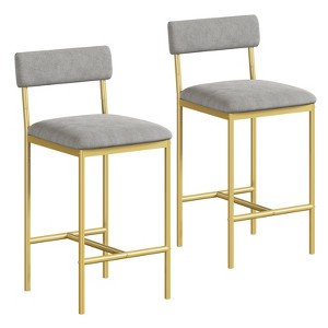 Set of 2/4 Upholstered Bar Stools w/ Back, 25.5" Counter Height Stools, Footrest, Metal Frame - 1 of 4
