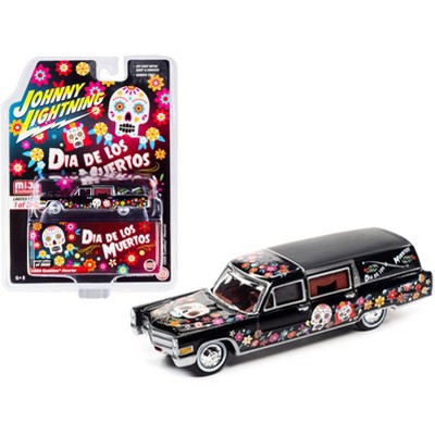 1966 Cadillac Hearse Black "Dia de los Muertos" (Day of the Dead) Ltd Ed to 3600 pcs 1/64 Diecast Model Car by Johnny Lightning