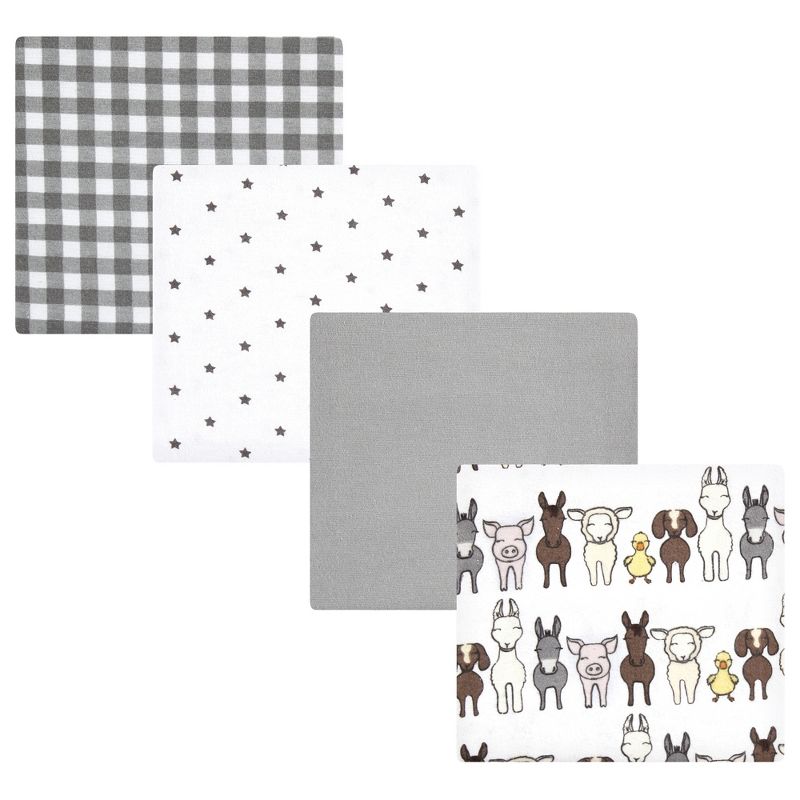 Hudson Baby Cotton Flannel Receiving Blankets, Farm Friends Grey, One Size, 1 of 7