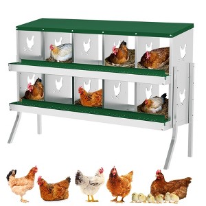 10 Compartment Chicken Nesting Box – Durable Metal with Secure Lid & Perch, Versatile Wall Mount or Free Standing Design for Comfortable Hen Laying - 1 of 4