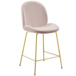 Modway Scoop Gold Stainless Steel Leg Performance Velvet Counter Stool Pink - 1 of 4