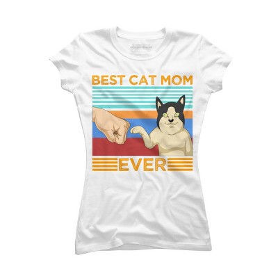 Junior's Design By Humans Best Cat Mom Ever Retro Stripes By shirtpublic T-Shirt