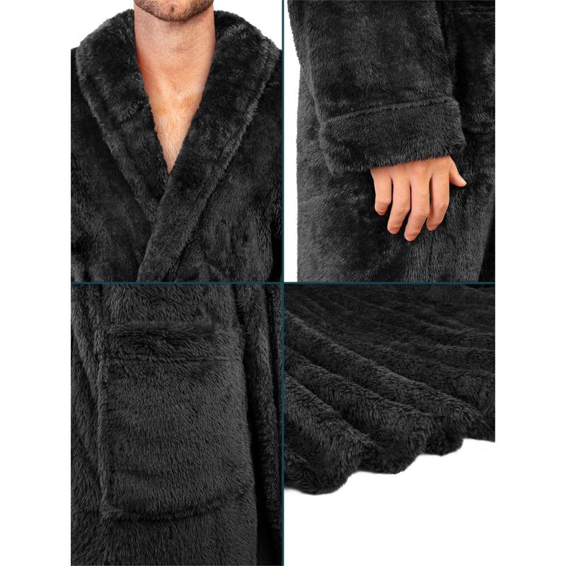 PAVILIA Mens Soft Robe, Plush Fluffy Fleece Bathrobe Men, Long Faux Shearling Shaggy Spa with Shawl Collar, 4 of 8