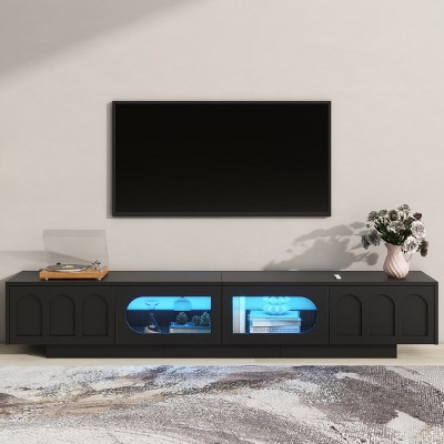 TV Stand with Fluted Tempered Glass Doors for TVs Up to 95'',Functional Media Console with Arched Cabinet Doors – The Pop Home