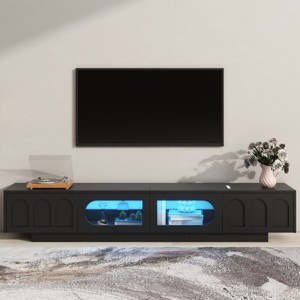 TV Stand with Fluted Tempered Glass Doors for TVs Up to 95'',Functional Media Console with Arched Cabinet Doors – The Pop Home - 1 of 4