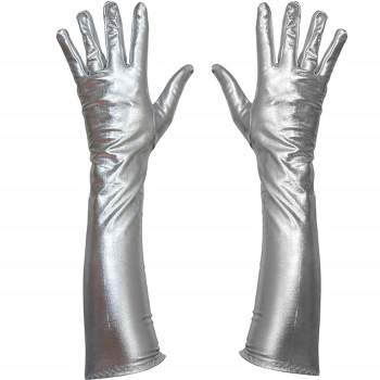 Skeleteen Womens Metallic Opera Gloves Costume Accessory - Silver