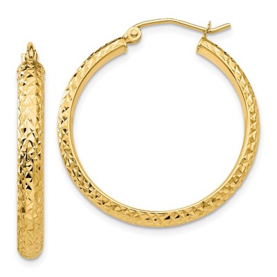 Black Bow Jewelry 3.5mm, 14k Yellow Gold Diamond-cut Hoops, 28mm (1 1/10 Inch)