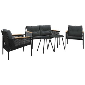 vidaXL Patio Chairs with Cushions Seating Outdoor Garden Furniture Black Steel - 1 of 4