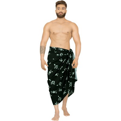 LA LEELA Men's Pareo Pirates Caribbean Pirate Skull Swim Trunks Swimwear Sarong Full Beach Wrap for Men One Size Crossbones, Scary Black