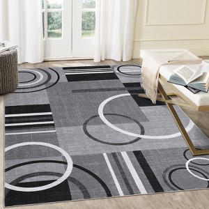 Geometric Rug Machine Washable Modern Contemporary Rug Foldable Non-Slip Abstract Square Circle Design Carpet Soft Low Pile Non Shedding Floor Cover - 1 of 4