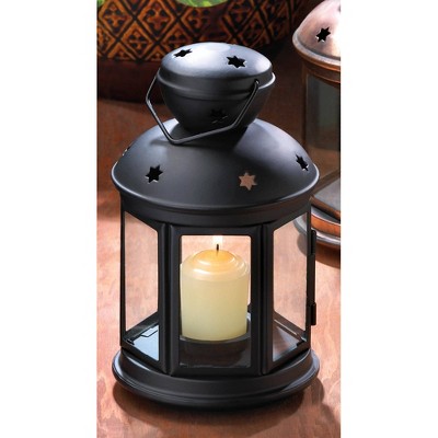 Elegant Colonial Black Iron & Glass Tabletop Candle Lantern