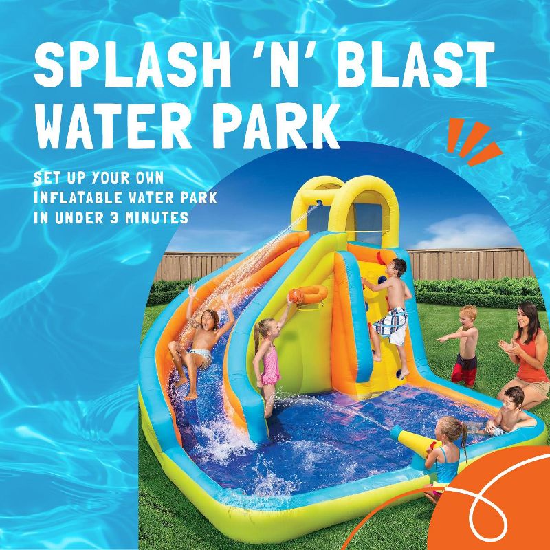 Banzai Splash 'N Blast Kids Outdoor Backyard Inflatable Water Slide Splash Swim Pool Park with Climbing Wall, Basketball Hoop, and Water Cannon, 2 of 7