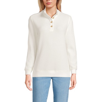 Lands' End Women's Waffle Knit Button Placket Top