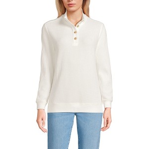 Lands' End Women's Waffle Knit Button Placket Top - 1 of 3