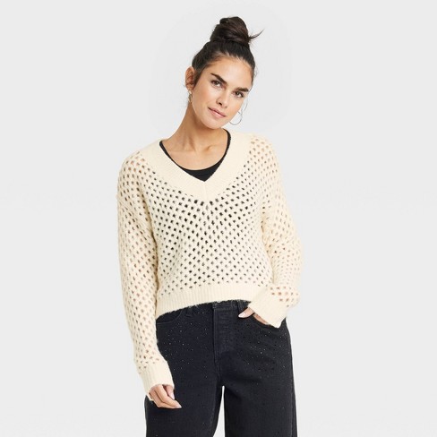 Cream v clearance neck jumper womens