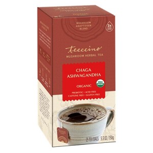 Teeccino Chaga Ashwagandha Butterscotch Cream Mushroom Herbal Tea, 25 Tea Bags - 1 of 4