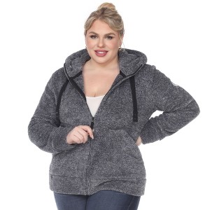 Plus Size Hooded High Pile Fleece Jacket - White Mark - 1 of 4
