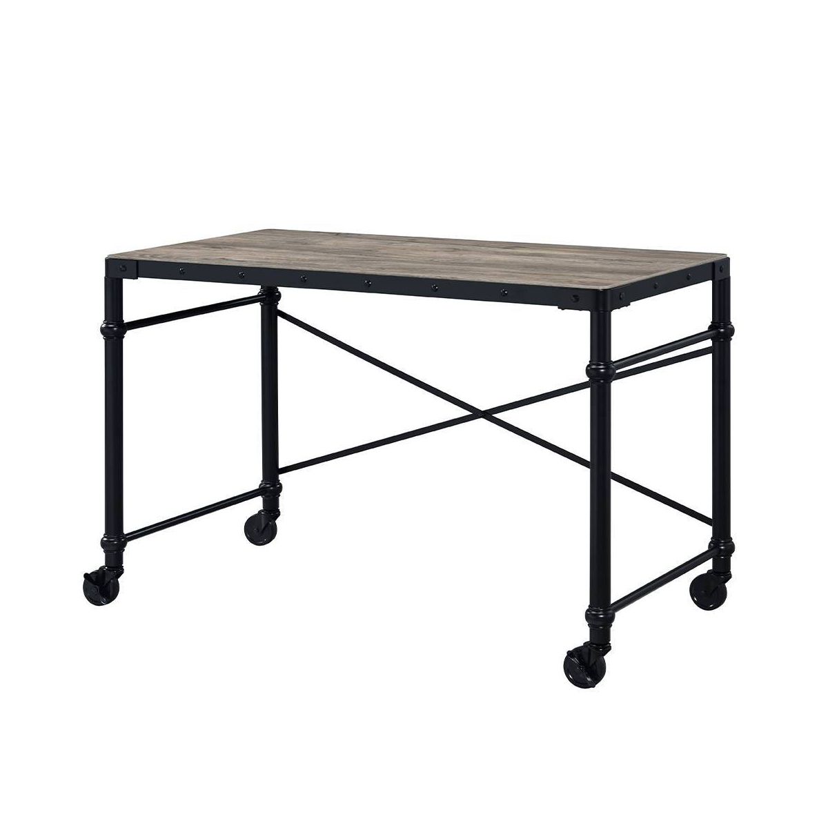 47" Oklarth Writing Desk Rustic Oak/Black Finish - Acme Furniture: Home Office Workstation, No Storage