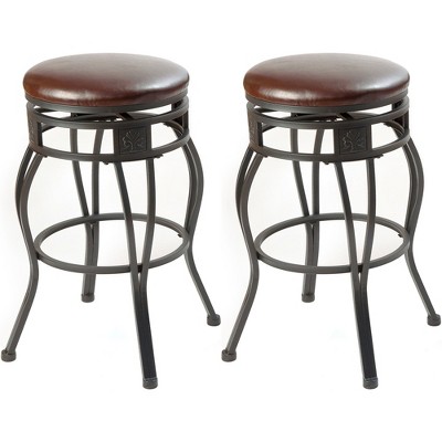 eHemco Swivel Metal Kitchen Counter Height Barstool with Faux Leather Seat, 29 Inches, Black, Set of 2