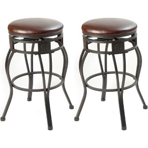 eHemco Swivel Metal Kitchen Counter Height Barstool with Faux Leather Seat, 29 Inches, Black, Set of 2 - 1 of 4