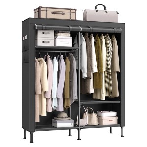 SONGMICS Wardrobe Closet, 65 Inch Heavy Duty Portable Closet, Freestanding Closet Organizer, Clothes Rack with Cover, 2 Hanging Rails, Black - 1 of 4