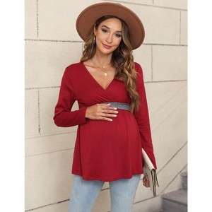 WhizMax Womens Maternity Shirts Long Sleeve Pregnancy Tops Casual V Neck Knit Pregnant Blouses - 1 of 4