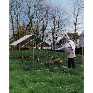 Large Metal Chicken Coop, Chicken Run for 6/10 Chickens, Outdoor Walk in Poultry Cage with Waterproof and Anti-UV Cover, 6.6 x 9.8 x 6.6 ft - 1 of 4