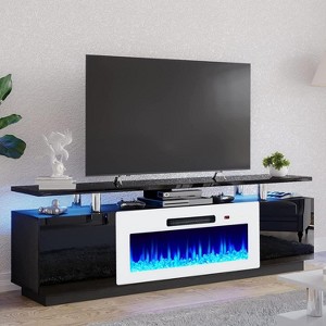 AMERLIFE Fireplace TV Stand, High Gloss LED Entertainment Center - 1 of 4