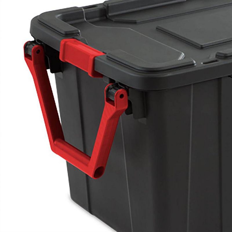 Sterilite 40 Gal Wheeled Industrial Tote, Stackable Storage Bin with Latch Lid, Plastic Container with Heavy Duty Latches, Black Base and Lid, 4-Pack, 5 of 7