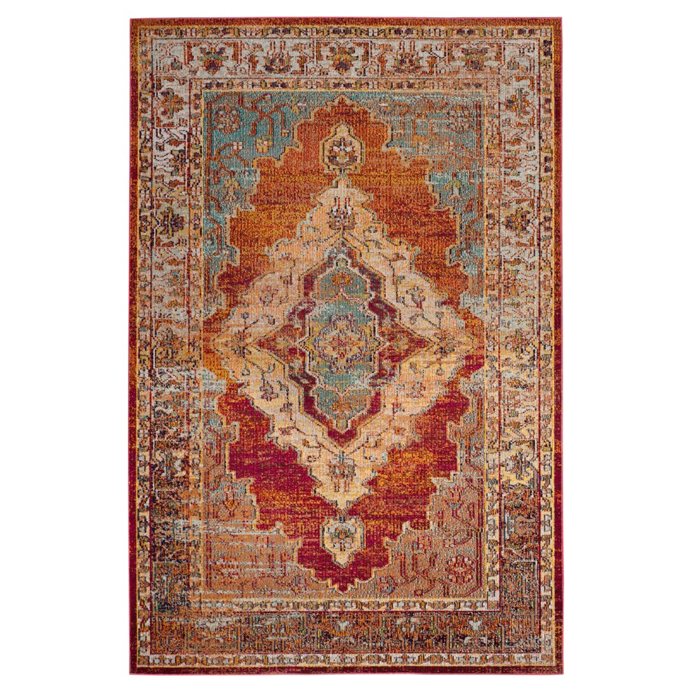 Orange/Light Blue Medallion Loomed Accent Rug 4'x6' - Safavieh