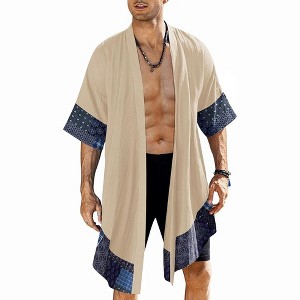 COOFANDY Men's Ruffle Shawl Collar Lightweight Cardigan Long Jackets ...