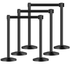 VEVOR Stanchion Post, 6 Pcs Stanchions with Retractable Belts, Carbon Steel Black Stanchions Queue with Sand Injection Hollow Base, Black - 1 of 4