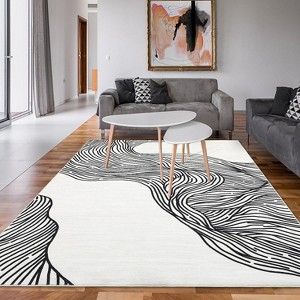 Area Rug 9x12, Washable Rug, Indoor Lines Printed Rugs, Soft Faux Wool Floor Cover, Foldable Thin Low Pile Non-Slip Carpet for Living Room Bedroom - 1 of 4