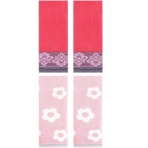 REGALWOVEN 4 Pcs Cute Floral Pattern Soft Absorbent Hand Towel for Bathroom - 1 of 4
