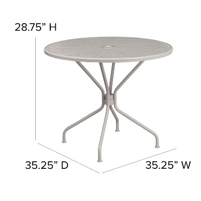 Light Gray Round Steel Indoor-Outdoor Patio Dining Table with Umbrella Hole