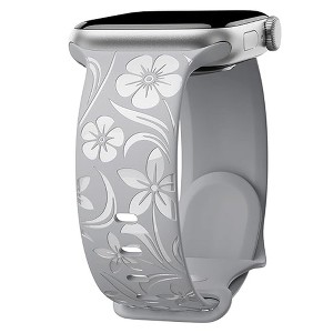 HTUTWOO Floral Engraved Apple Watch Band, Silicone Glossy Wildflower Strap 38/40/41/42/44/45/49mm for iWatch Series 10 9 8 7 6 5 4 3 2 1 SE Ultra - 1 of 4