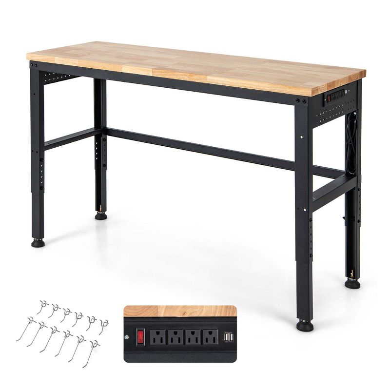 Costway 53" Adjustable Height Workbench 1760lbs Capacity Workstation w/ Power Outlets, 1 of 11
