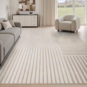 MontVoo Modern Geometric High-Low Beige Washable Area Rug - 1 of 4