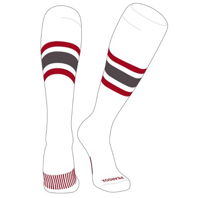 PEAR SOX Striped OTC Baseball, Softball, Football Socks (B) White, Red, Graphite