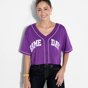 Women's Game Day Cropped Elbow Sleeve V-Neck Athletic Jersey - Wild Fable™ - 1 of 3
