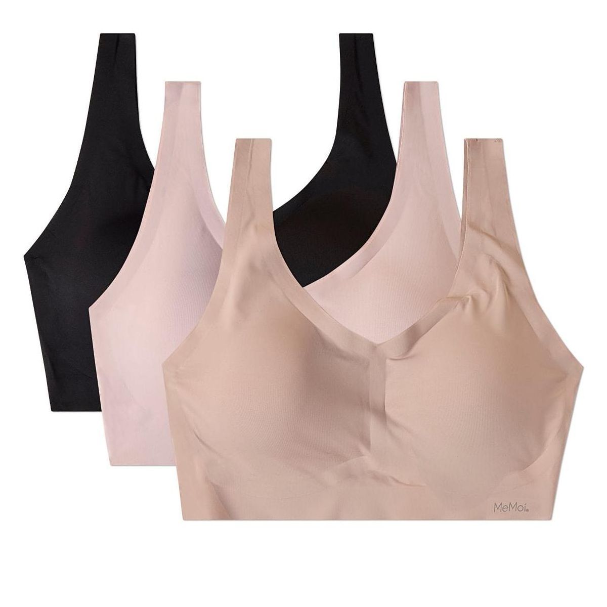 Memoi 3 Pack Women's Bonded Pullover Tag-Free Bras with Removable Cups