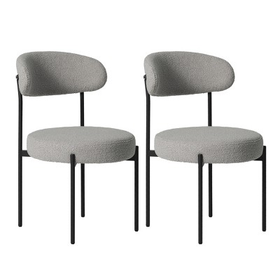 WestinTrends Alexandria Mid-Century Modern Upholstered Faux Shearling Round Dining Chairs