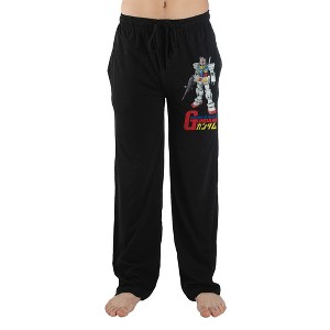 Mens Gundham Anime Cartoon Black Sleep Pajama Pants - 1 of 2